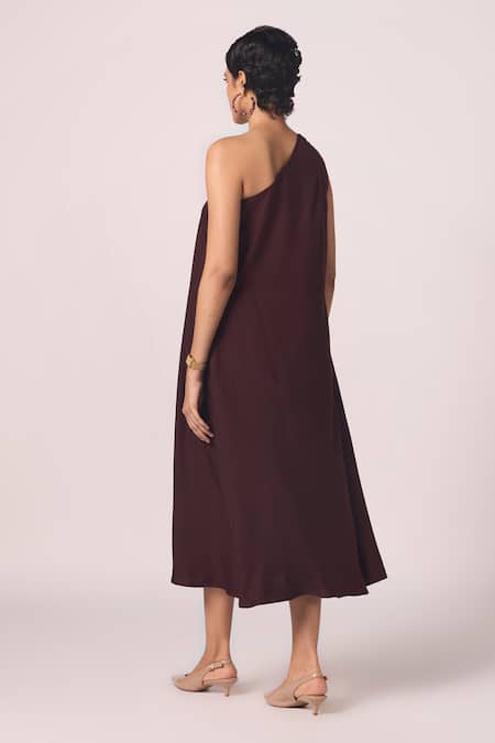 The Summer House Izar Wine One Shoulder A Line Dress