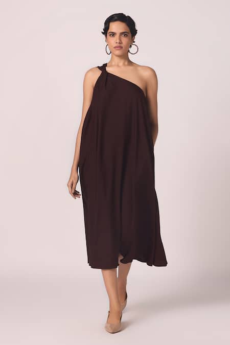 The Summer House Izar Wine One Shoulder A Line Dress