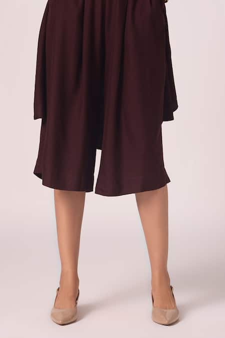 Shop_The Summer House_Wine Silk Mandarin Collar Braboune Shirt Tunic _Online_at_Aza_Fashions