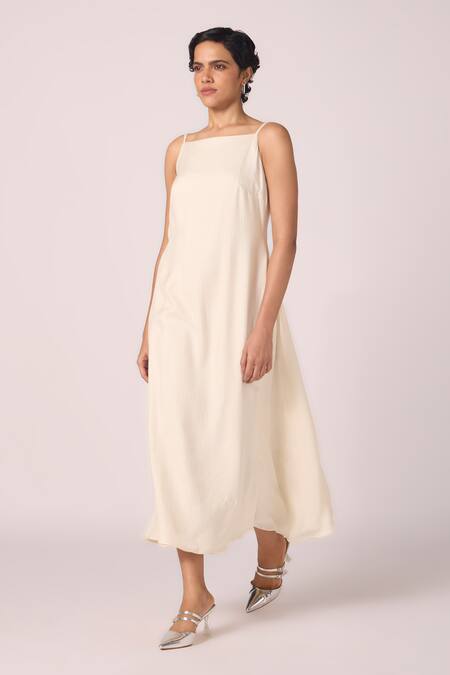 Buy_The Summer House_Cream Silk, Twill Square Neck, Spica Off White Slip Dress _Online_at_Aza_Fashions