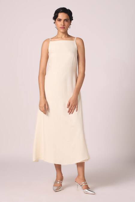 Shop_The Summer House_Cream Silk, Twill Square Neck, Spica Off White Slip Dress _Online_at_Aza_Fashions