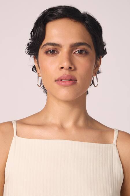 The Summer House_Cream Silk, Twill Square Neck, Spica Off White Slip Dress _at_Aza_Fashions