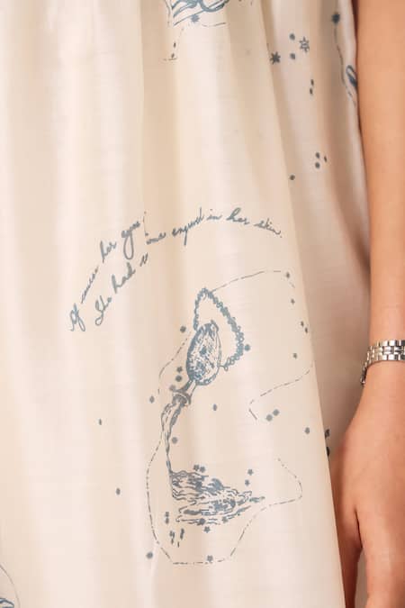 Buy The Summer House Off White Chanderi Square Neck Mizar Zodiac Print Handwoven Fit And Flared Dress Buy_The Summer House_Off White Chanderi Square Neck Mizar Zodiac Print Handwoven Fit And Flared Dress