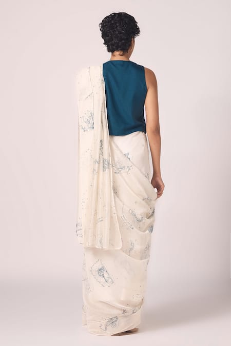 The Summer House Saiph Zodiac Motif Print Handwoven Saree