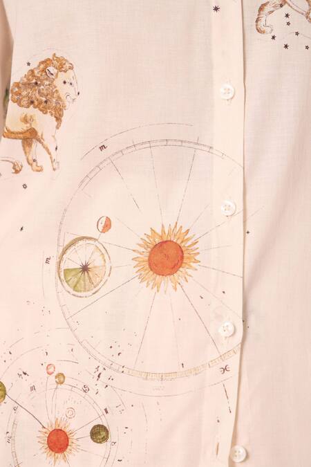 The Summer House_Cream Cambric, Cotton Collared Joyce Zodiac Print Shirt _Online_at_Aza_Fashions