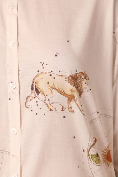Shop_The Summer House_Cream Cambric, Cotton Collared Joyce Zodiac Print Shirt _Online_at_Aza_Fashions