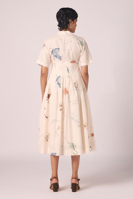 The Summer House Aara Zodiac Print Pleated Midi Dress 
