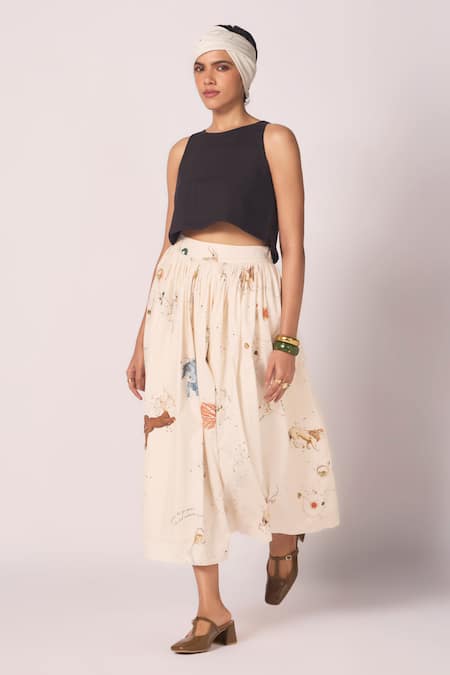 The Summer House Maud Zodiac Print Cotton Midi Skirt 
