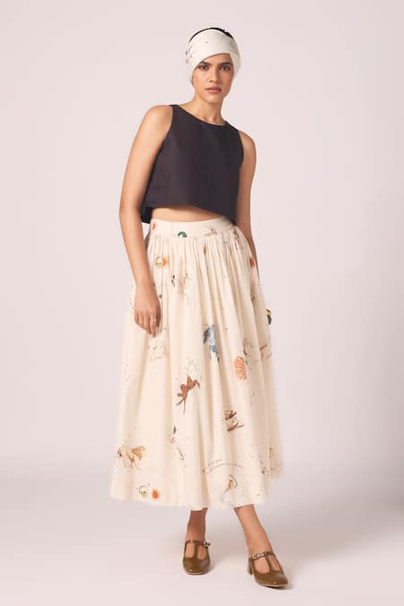 The Summer House Maud Zodiac Print Cotton Midi Skirt 