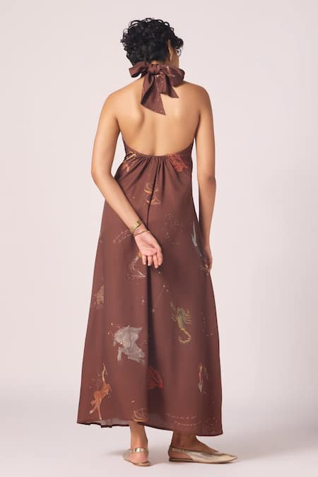 The Summer House Vannam Zodiac Print Halter Dress 