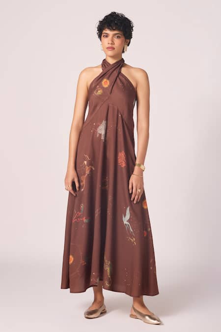 The Summer House Vannam Zodiac Print Halter Dress 