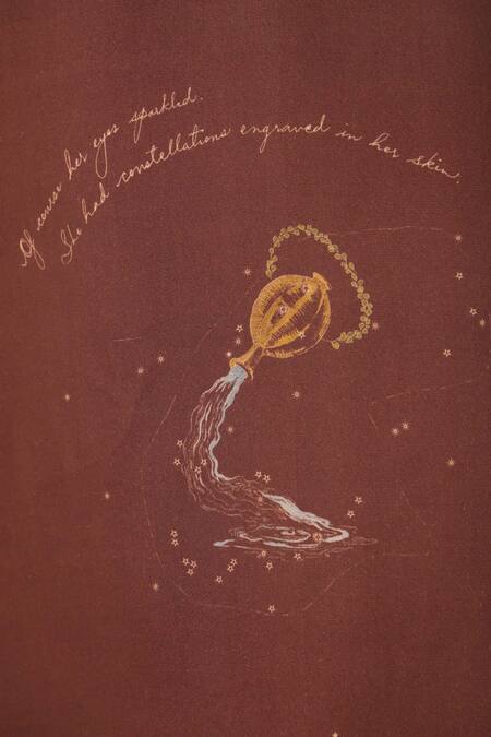 Shop_The Summer House_Brown Tencel V-neck Stad Zodiac Print Shift Dress 