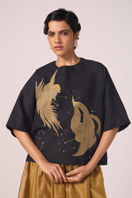 The Summer House Roma Contrast Embroidered Top