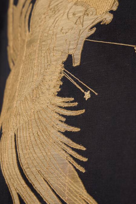 Shop_The Summer House_Black Linen, Cotton Embroidery, Applique Round Neck Roma Contrast Top 