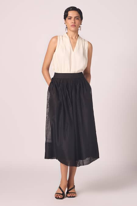 The Summer House Sahir Black Handwoven Gathered Skirt