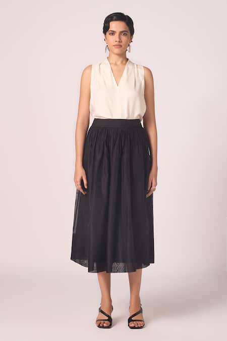 The Summer House_Black Chanderi Sahir Handwoven Gathered Skirt _Online_at_Aza_Fashions