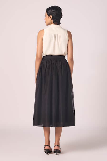The Summer House Sahir Black Handwoven Gathered Skirt