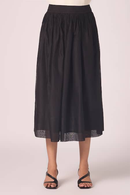 Buy_The Summer House_Black Chanderi Sahir Handwoven Gathered Skirt _Online_at_Aza_Fashions