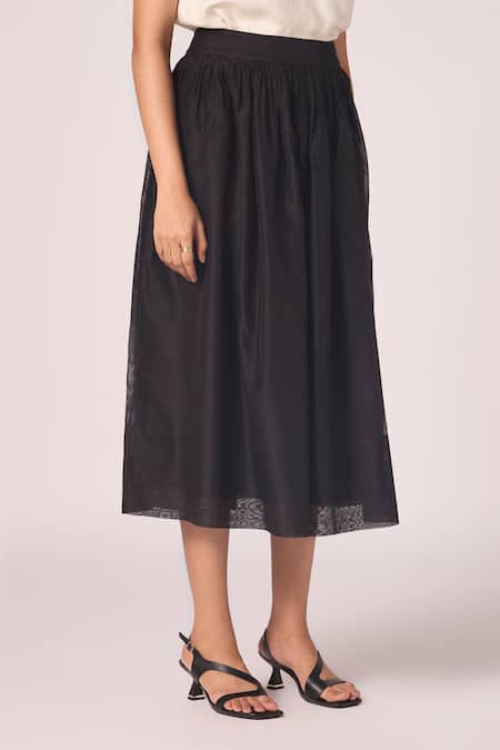 Shop_The Summer House_Black Chanderi Sahir Handwoven Gathered Skirt _Online_at_Aza_Fashions
