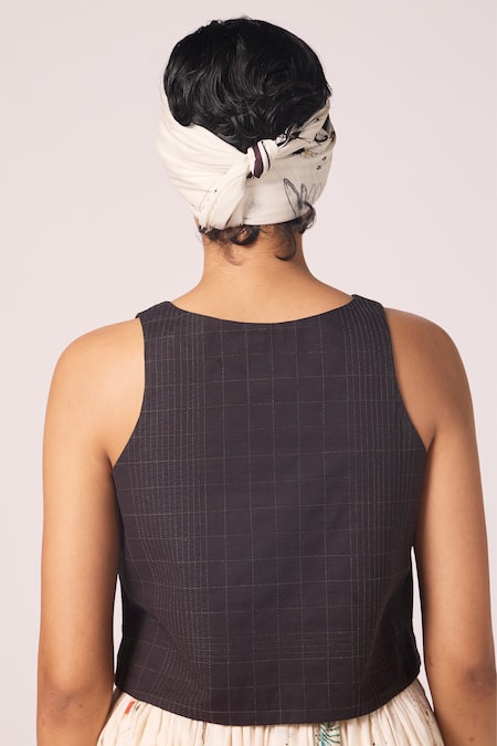 The Summer House Anna Black Quilted Crop Top