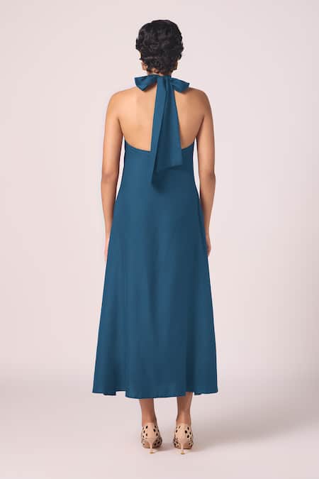 The Summer House Saros Solid Blue Halter Dress