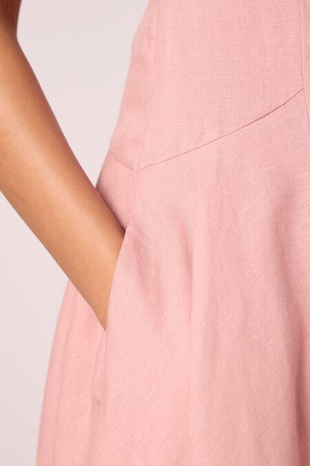 Shop_The Summer House_Pink Linen Round Neck Pyxis Rose Solid Midi Dress 