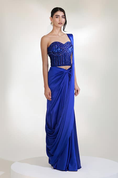 Libas Cafe by Nidhi & Ashish Armour Pre-Draped Saree With Embroidered Corset 