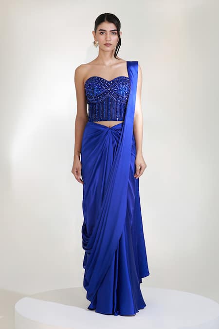 Libas Cafe by Nidhi & Ashish Armour Pre-Draped Saree With Embroidered Corset 