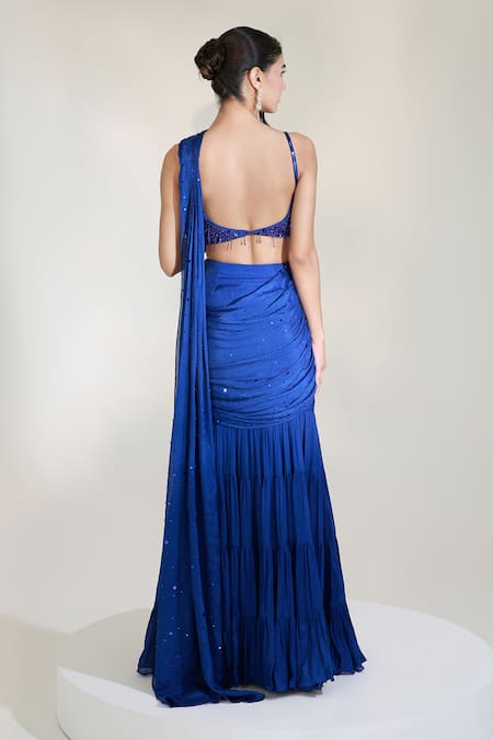 Libas Cafe by Nidhi & Ashish Blue Bolt Pre-Draped Lehenga Saree With Blouse 