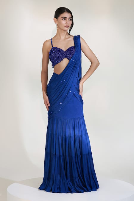 Libas Cafe by Nidhi & Ashish Blue Bolt Pre-Draped Lehenga Saree With Blouse 