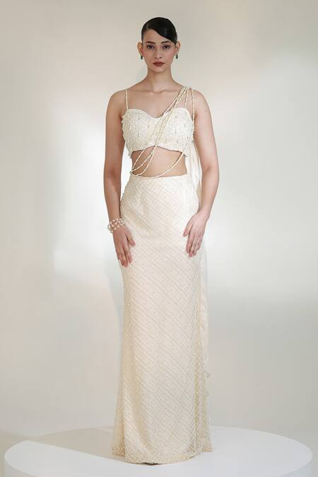 Buy Libas Cafe by Nidhi & Ashish Ivory Net Pearls, Tassels, Embroidery Sweetheart Neck Power Glaze Skirt Set Online at Aza Fashions Buy_Libas Cafe by Nidhi & Ashish_Ivory Net Pearls, Tassels, Embroidery Sweetheart Neck Power Glaze Skirt Set _Online_at_Aza_Fashions