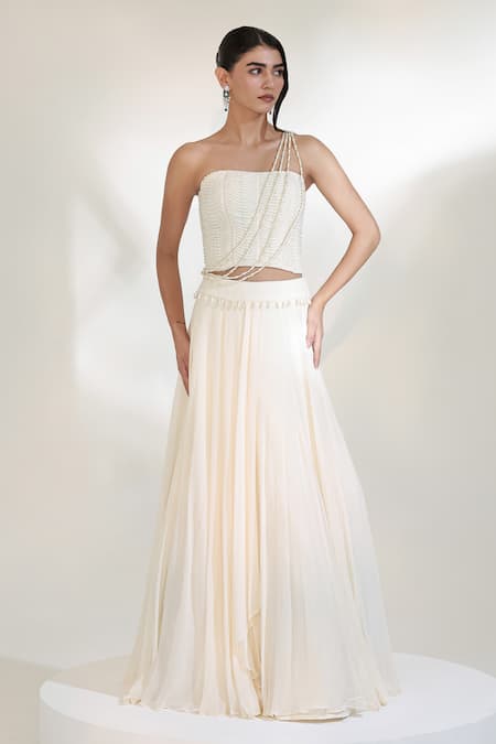 Libas Cafe by Nidhi & Ashish Oyester Embroidered Drape Lehenga Set 