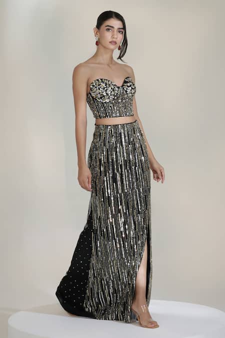 Libas Cafe by Nidhi & Ashish Black Majesty Embroidered Corset Lehenga Set 