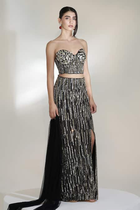 Buy Libas Cafe by Nidhi & Ashish Black Net Sequins, Embroidery, Metallic Thread Majesty Corset Lehenga Set Online at Aza Fashions Buy_Libas Cafe by Nidhi & Ashish_Black Net Sequins, Embroidery, Metallic Thread Majesty Corset Lehenga Set _Online_at_Aza_Fashions