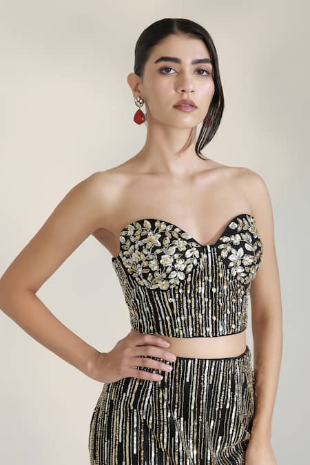 Buy Libas Cafe by Nidhi & Ashish Black Net Sequins, Embroidery, Metallic Thread Majesty Corset Lehenga Set Buy_Libas Cafe by Nidhi & Ashish_Black Net Sequins, Embroidery, Metallic Thread Majesty Corset Lehenga Set