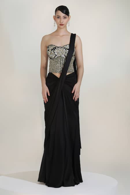 Libas Cafe by Nidhi & Ashish Eclipse Embroidered Corset With Pre-Draped Skirt Saree 