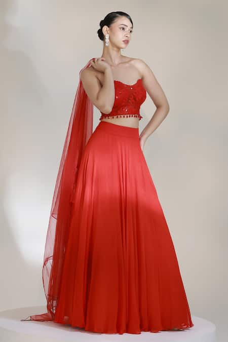 Libas Cafe by Nidhi & Ashish Crimson Embroidered Bustier Lehenga Set 