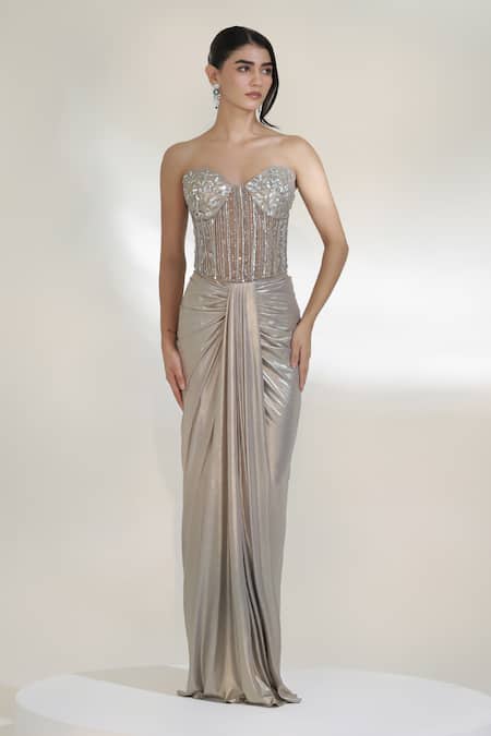 Libas Cafe by Nidhi & Ashish Platinum Corset With Dhoti Skirt 