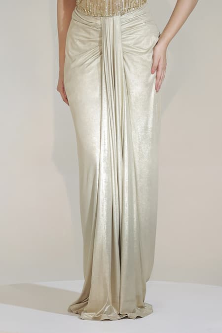 Buy Libas Cafe by Nidhi & Ashish Gold Lycra, Net Sequins, Beads Champagne Embroidered Corset With Dhoti Skirt Online at Aza Fashions Buy_Libas Cafe by Nidhi & Ashish_Gold Lycra, Net Sequins, Beads Champagne Embroidered Corset With Dhoti Skirt _Online_at_Aza_Fashions