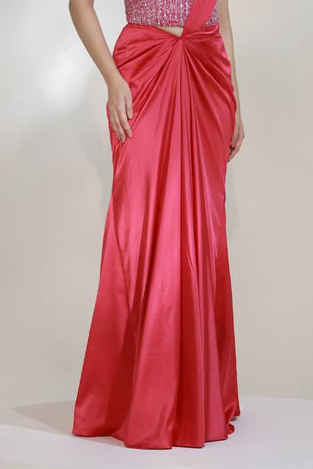 Buy_Libas Cafe by Nidhi & Ashish_Pink Satin Beads, Embroidery Ruby Hour Pre-draped Skirt Saree With Corset _Online_at_Aza_Fashions