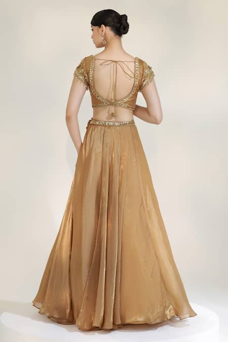 Shop Libas Cafe by Nidhi & Ashish Gold Organza Embroidery, Tassels, Sequins, Zari, Applique Lustre Lehenga Set at Aza Fashions Shop_Libas Cafe by Nidhi & Ashish_Gold Organza Embroidery, Tassels, Sequins, Zari, Applique Lustre Lehenga Set _at_Aza_Fashions