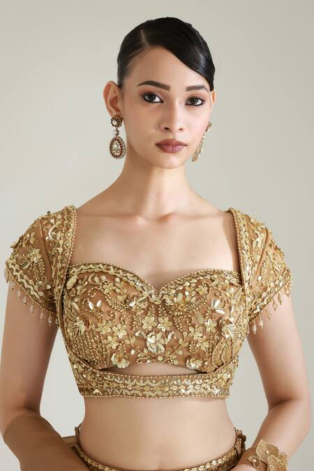 Shop Libas Cafe by Nidhi & Ashish Gold Organza Embroidery, Tassels, Sequins, Zari, Applique Lustre Lehenga Set Online at Aza Fashions Shop_Libas Cafe by Nidhi & Ashish_Gold Organza Embroidery, Tassels, Sequins, Zari, Applique Lustre Lehenga Set _Online_at_Aza_Fashions