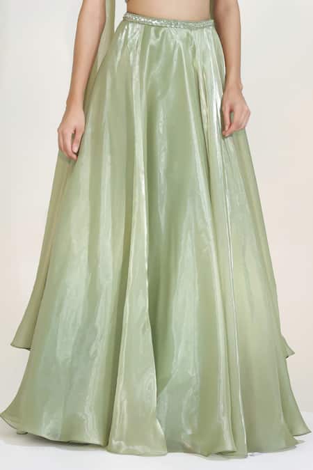 Shop Libas Cafe by Nidhi & Ashish Green Organza Embroidery, Zari, Sequins, Beads, Applique Sage Luxe Lehenga Set Online at Aza Fashions Shop_Libas Cafe by Nidhi & Ashish_Green Organza Embroidery, Zari, Sequins, Beads, Applique Sage Luxe Lehenga Set _Online_at_Aza_Fashions