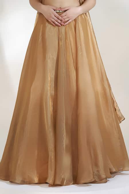 Libas Cafe by Nidhi & Ashish_Beige Organza Embroidery, Stones, Beads, Applique Lustre Jewel Lehenga Set _Online_at_Aza_Fashions