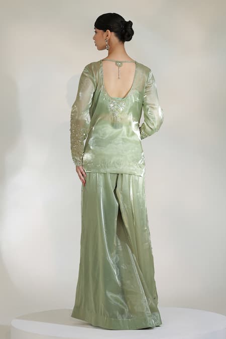 Libas Cafe by Nidhi & Ashish Sage Luxe Embroidered Kurta Sharara Set