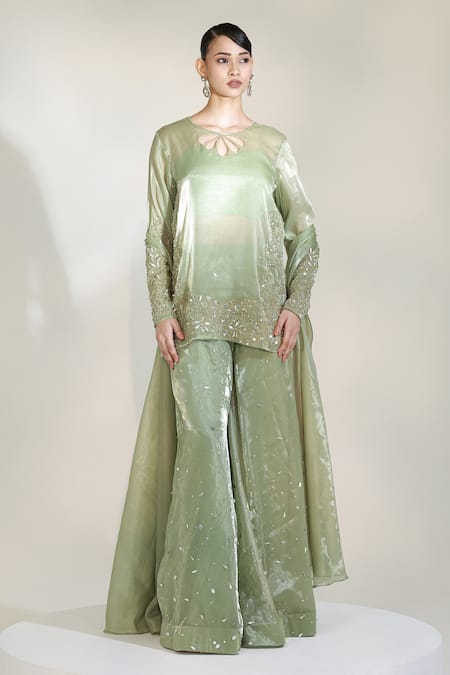 Libas Cafe by Nidhi & Ashish Sage Luxe Embroidered Kurta Sharara Set