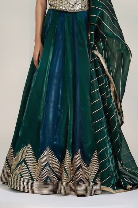 Buy_Libas Cafe by Nidhi & Ashish_Blue Organza Mirrors, Zari, Embroidery, Gota Patti Prism Corset Lehenga Set _Online_at_Aza_Fashions