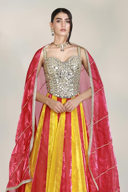 Buy Libas Cafe by Nidhi & Ashish Pink Organza Mirrors, Gota Patti, Zari, Embroidery Mirage Colorblock Lehenga Set Online at Aza Fashions Buy_Libas Cafe by Nidhi & Ashish_Pink Organza Mirrors, Gota Patti, Zari, Embroidery Mirage Colorblock Lehenga Set _Online_at_Aza_Fashions