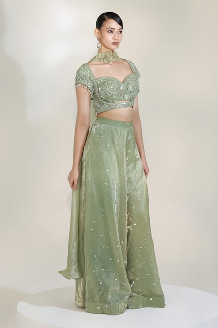 Libas Cafe by Nidhi & Ashish Sage Luxe Embroidered Blouse Sharara Set