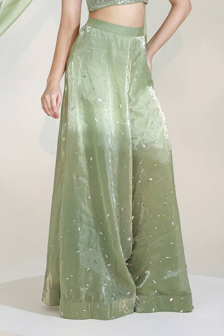 Libas Cafe by Nidhi & Ashish Green Organza Zari, Sequins, Applique Sage Luxe Embroidered Blouse Sharara Set Online at Aza Fashions Libas Cafe by Nidhi & Ashish_Green Organza Zari, Sequins, Applique Sage Luxe Embroidered Blouse Sharara Set _Online_at_Aza_Fashions